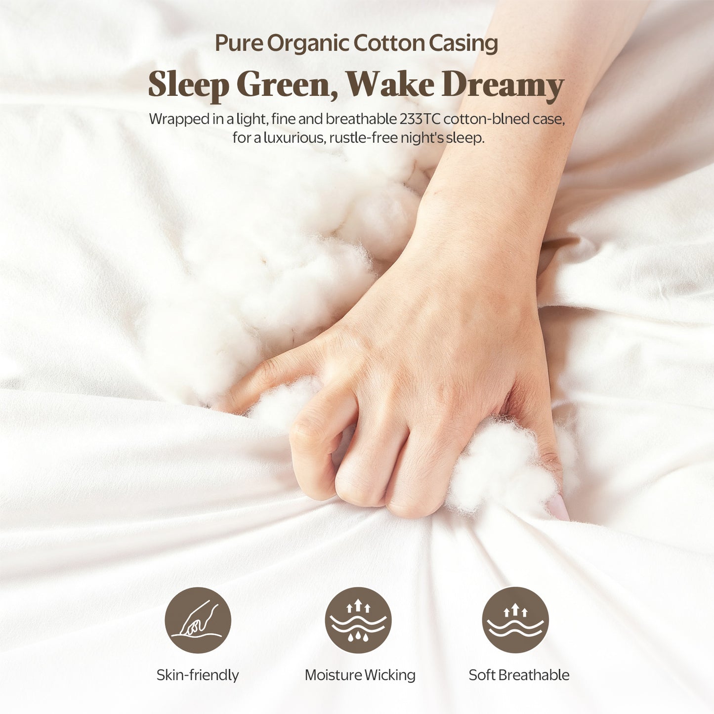 APSMILE Feathers Down Comforter Soft 100% Organic Cotton Cover Bed Comforter All Season Duvet Insert,White