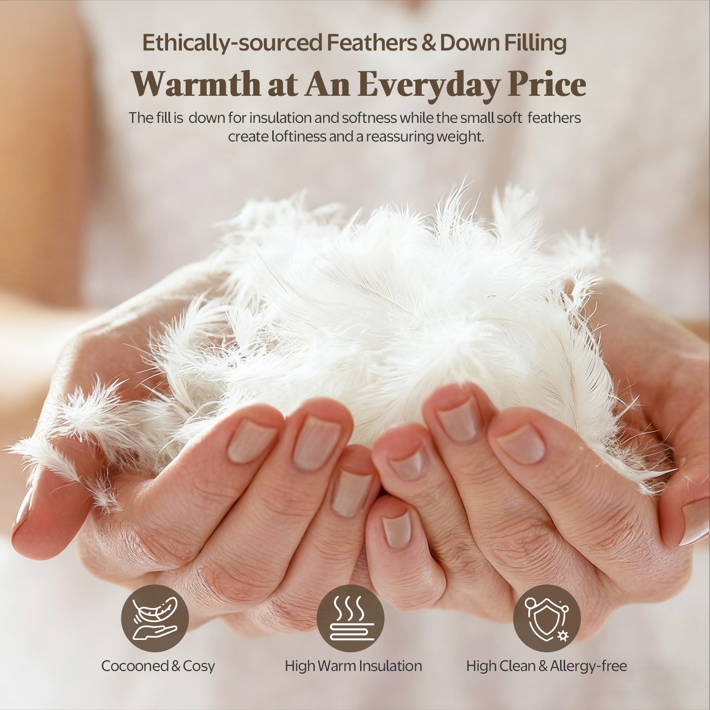 APSMILE Feathers Down Comforter Soft 100% Organic Cotton Cover Bed Comforter All Season Duvet Insert,White