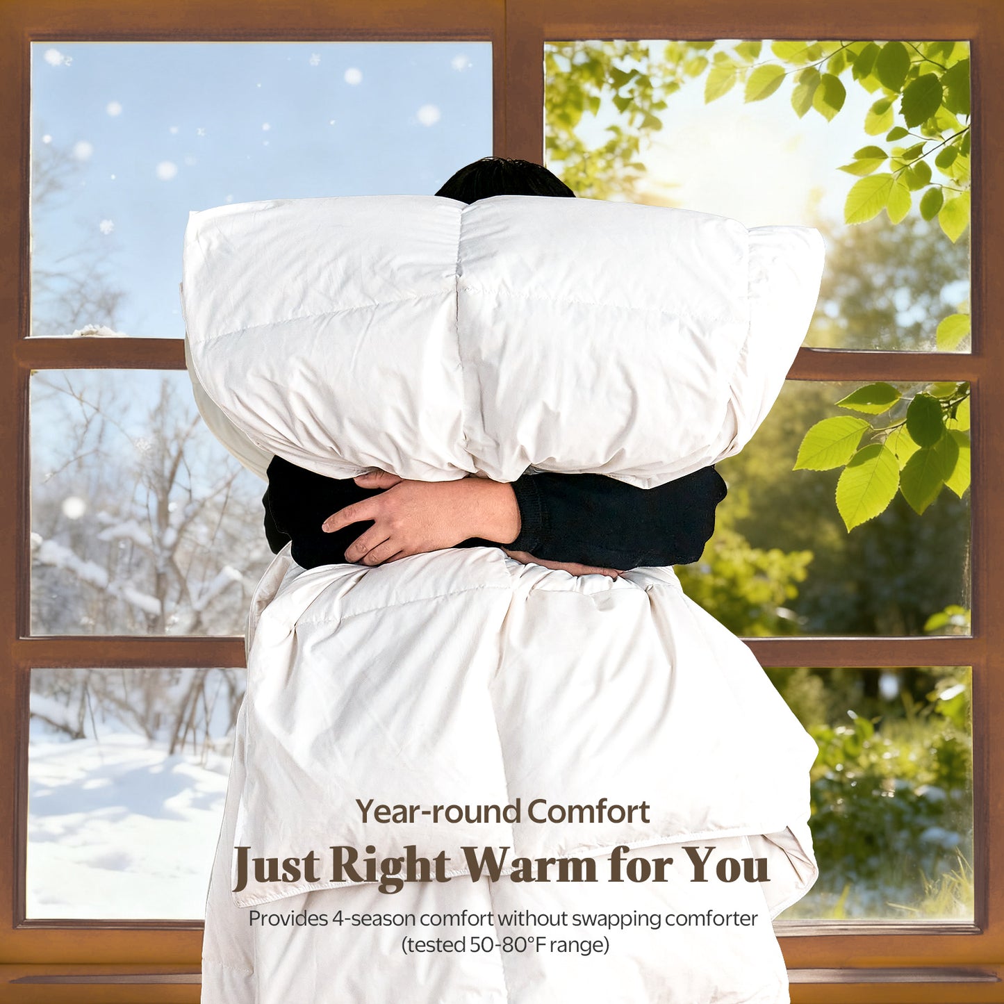 APSMILE Feathers Down Comforter Soft 100% Organic Cotton Cover Bed Comforter All Season Duvet Insert,White