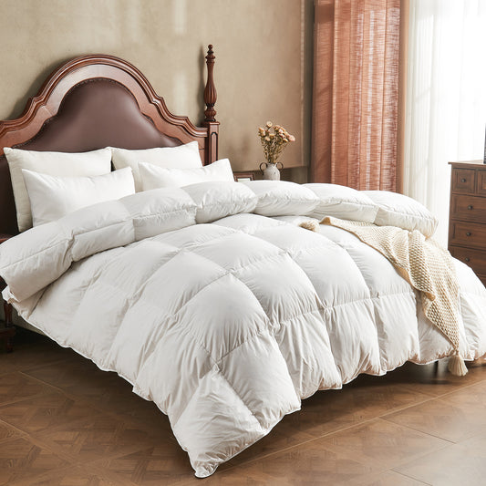 APSMILE Feathers Down Comforter Soft 100% Organic Cotton Cover Bed Comforter All Season Duvet Insert,White