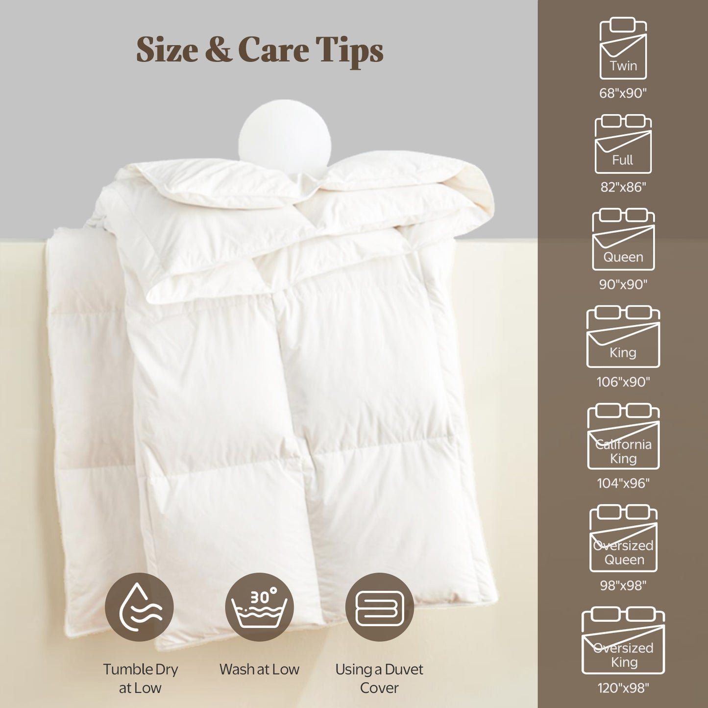 APSMILE Feathers Down Comforter Soft 100% Organic Cotton Cover Bed Comforter All Season Duvet Insert,White