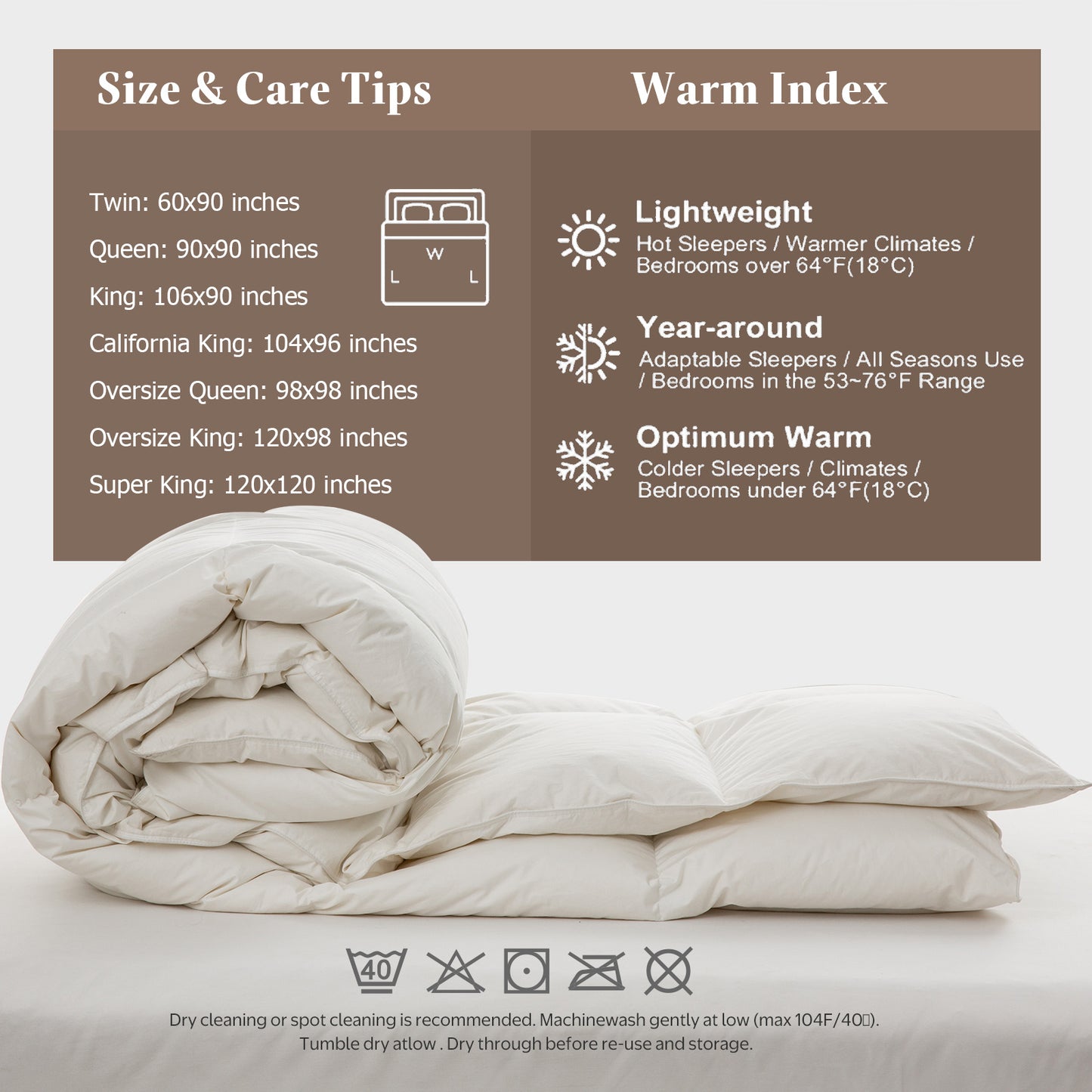 APSMILE Goose Feather Down Comforter,100% Organic Cotton All Season Down Duvet,750 FP Duvet Insert Medium Warmth Bed Comforter(Ivory White)