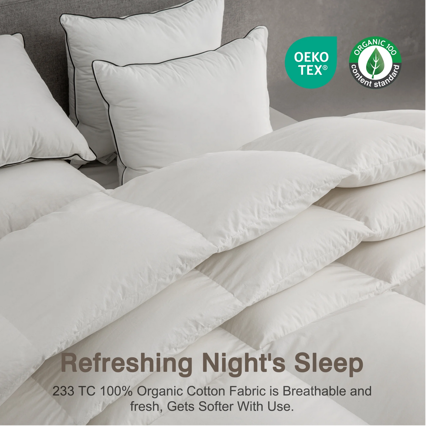 APSMILE Goose Feather Down Comforter,100% Organic Cotton All Season Down Duvet,750 FP Duvet Insert Medium Warmth Bed Comforter(Ivory White)