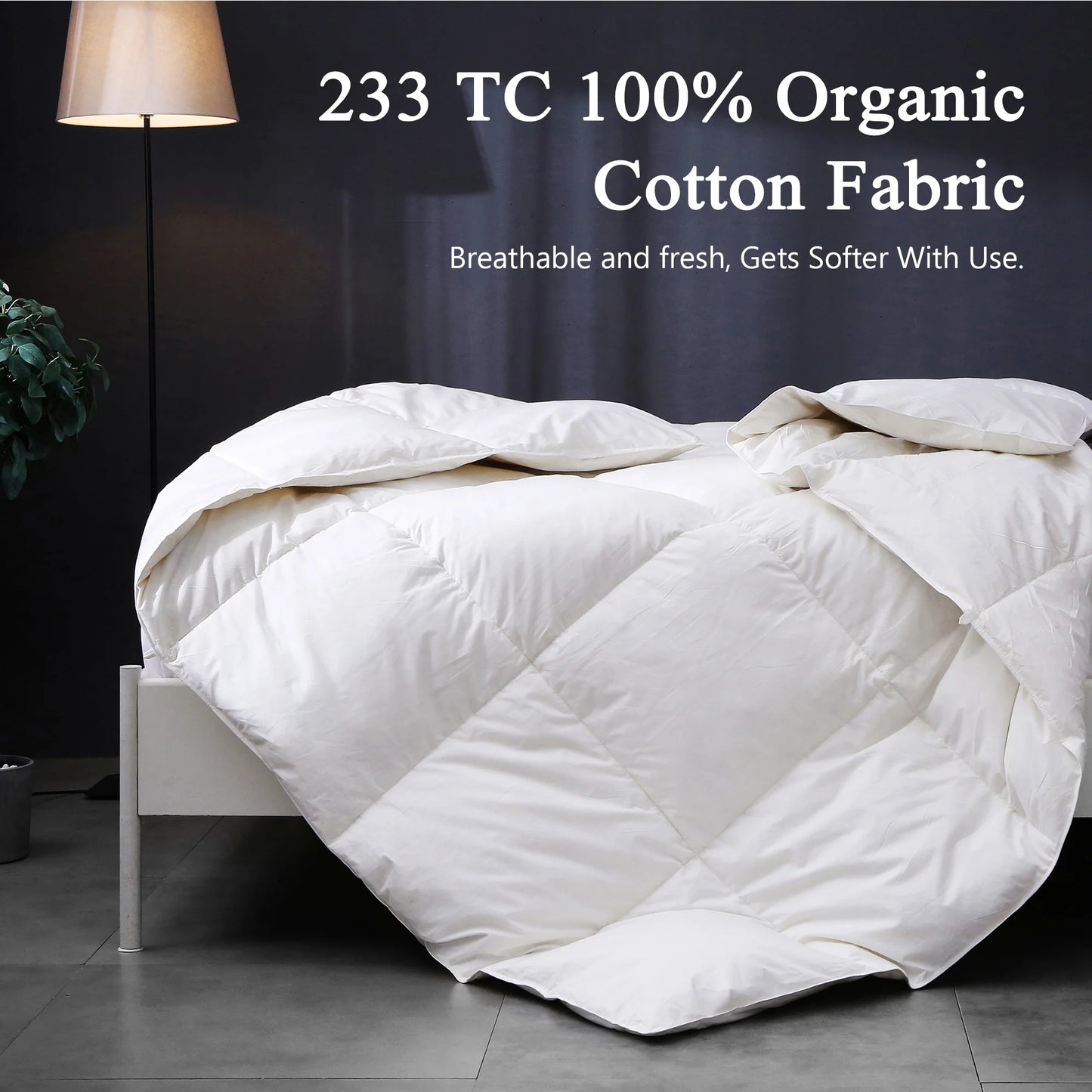 APSMILE Feathers Down Comforter Soft 100% Organic Cotton Cover Bed Comforter All Season Duvet Insert,White