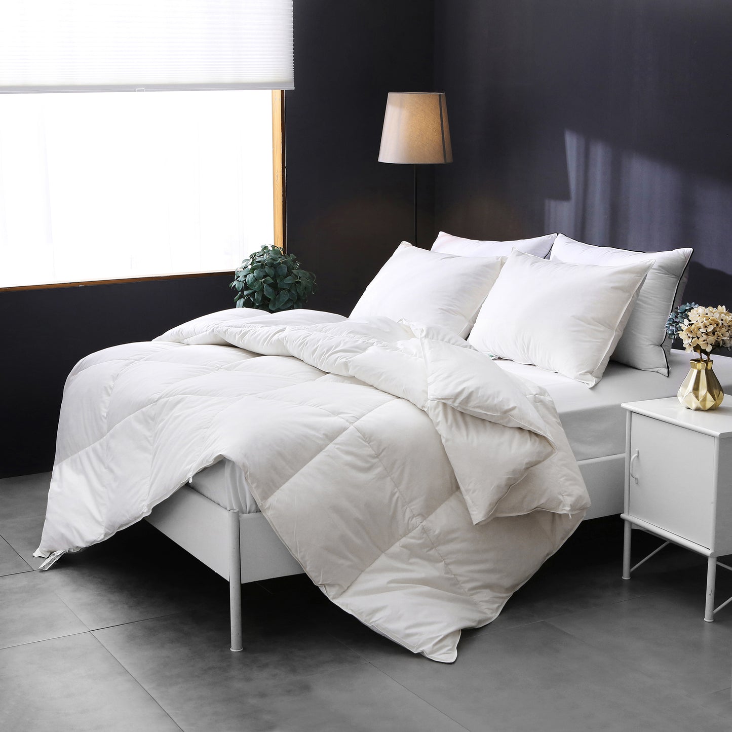 APSMILE Feathers Down Comforter Soft 100% Organic Cotton Cover Bed Comforter All Season Duvet Insert,White