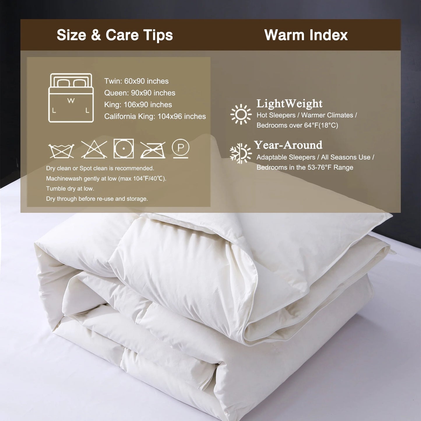 APSMILE Feathers Down Comforter Soft 100% Organic Cotton Cover Bed Comforter All Season Duvet Insert,White