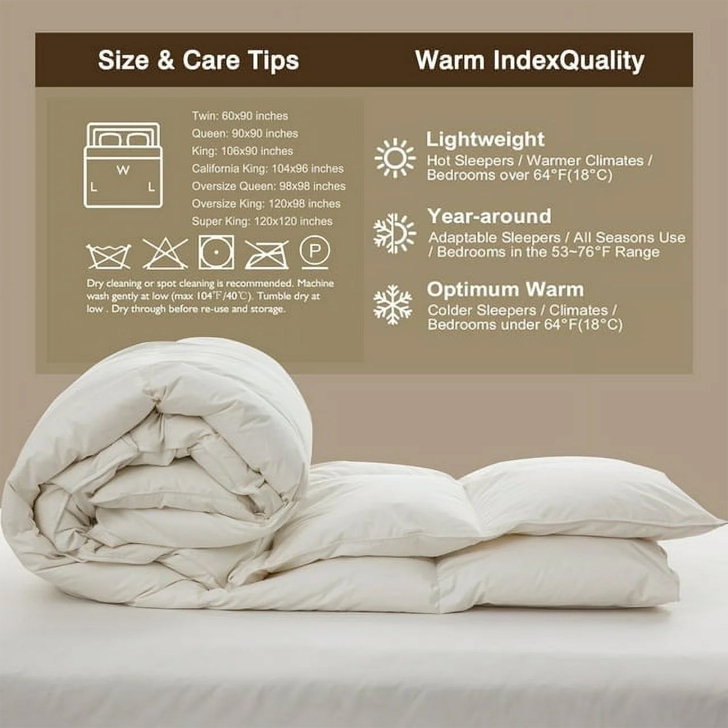APSMILE Goose Feather Down Comforter,100% Organic Cotton All Season Down Duvet,750 FP Duvet Insert Medium Warmth Bed Comforter(Ivory White)