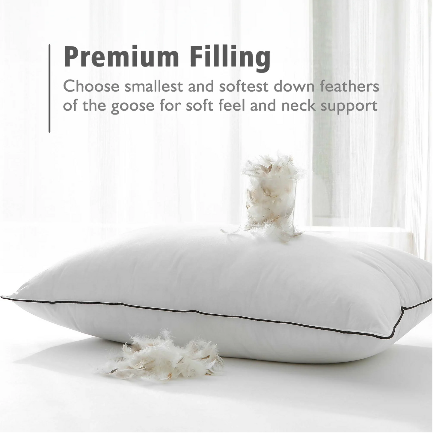 APSMILE Goose Feathers Down Pillows Set of 2, 100% Organic Cotton Cover Medium Support Pillow Inserts, Hotel Quality Fluffy Bed Pillow,White