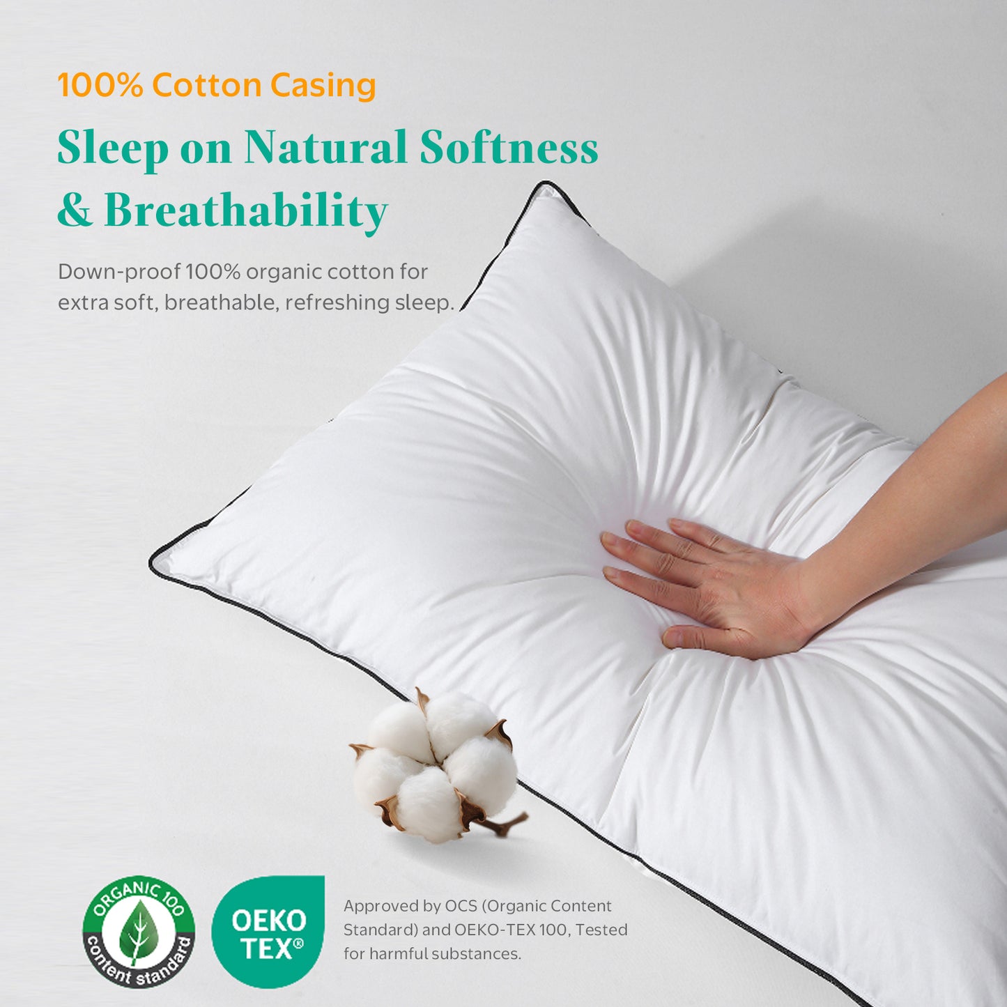 APSMILE Goose Feathers Down Pillows Set of 2 ,100% Organic Cotton Cover Medium Support Pillow Inserts, Hotel Quality Fluffy Bed Pillow, (White)