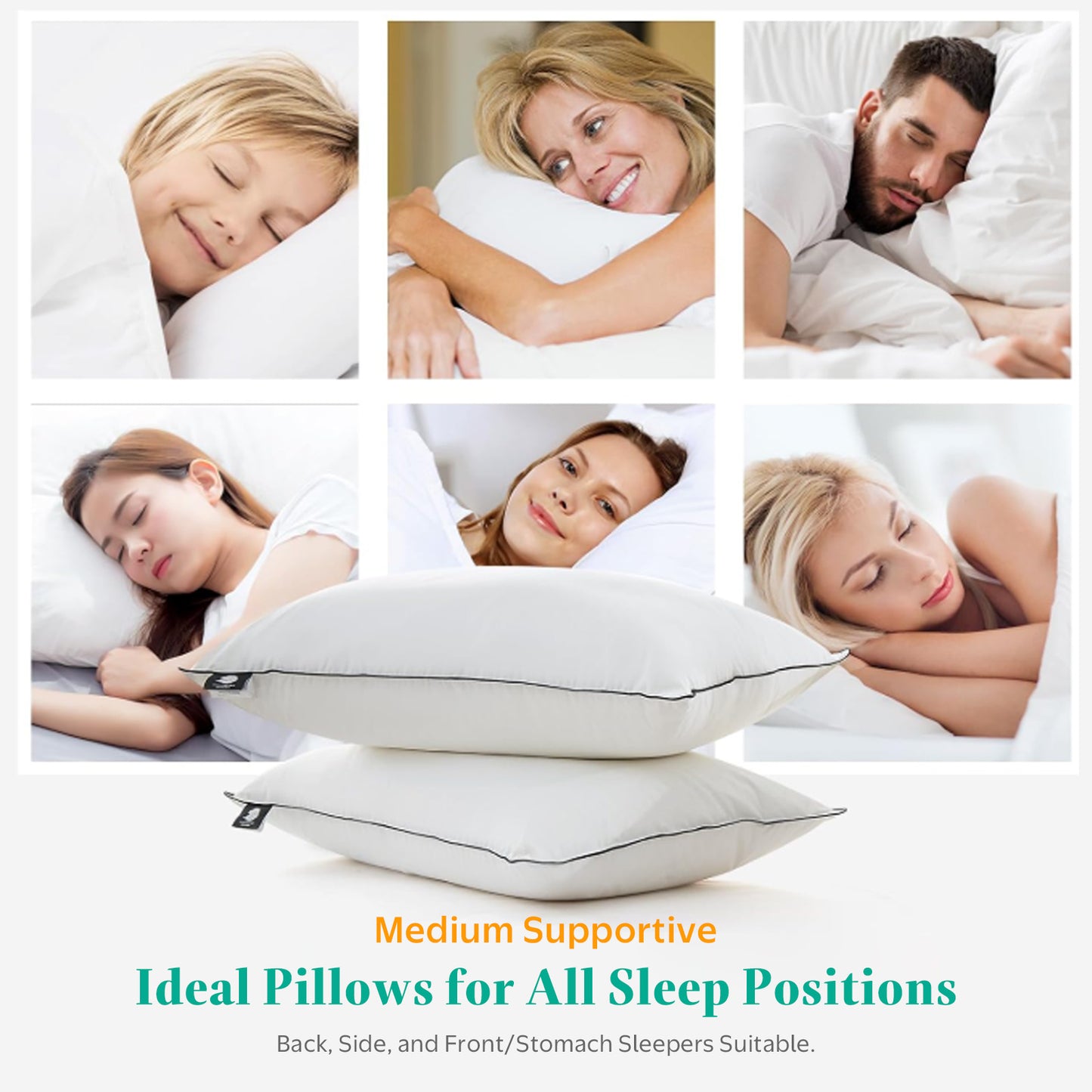APSMILE Goose Feathers Down Pillows Set of 2 ,100% Organic Cotton Cover Medium Support Pillow Inserts, Hotel Quality Fluffy Bed Pillow, (White)