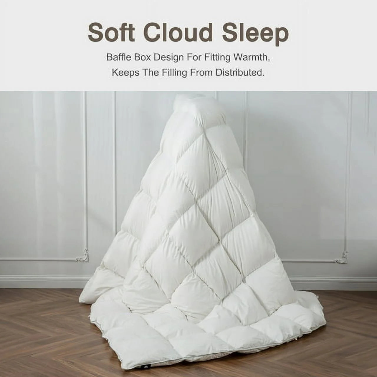 APSMILE Luxurious Fluffy Goose Feather Down Comforter,All Season Ultra Soft Duvet Insert, Medium Warmth 750 FP Hotel Collection Bed Comforter (White)
