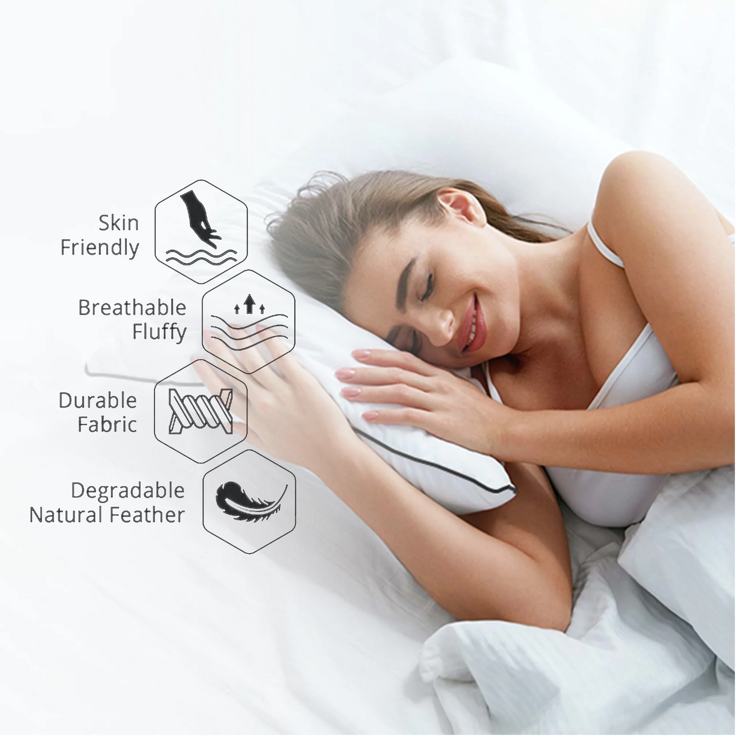 APSMILE Goose Feathers Down Pillows Set of 2, 100% Organic Cotton Cover Medium Support Pillow Inserts, Hotel Quality Fluffy Bed Pillow,White