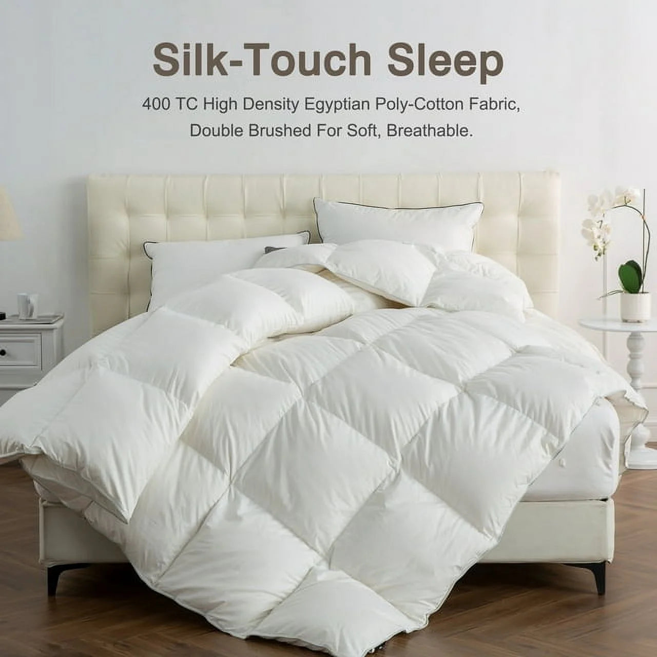 APSMILE Luxurious Fluffy Goose Feather Down Comforter,All Season Ultra Soft Duvet Insert, Medium Warmth 750 FP Hotel Collection Bed Comforter (White)