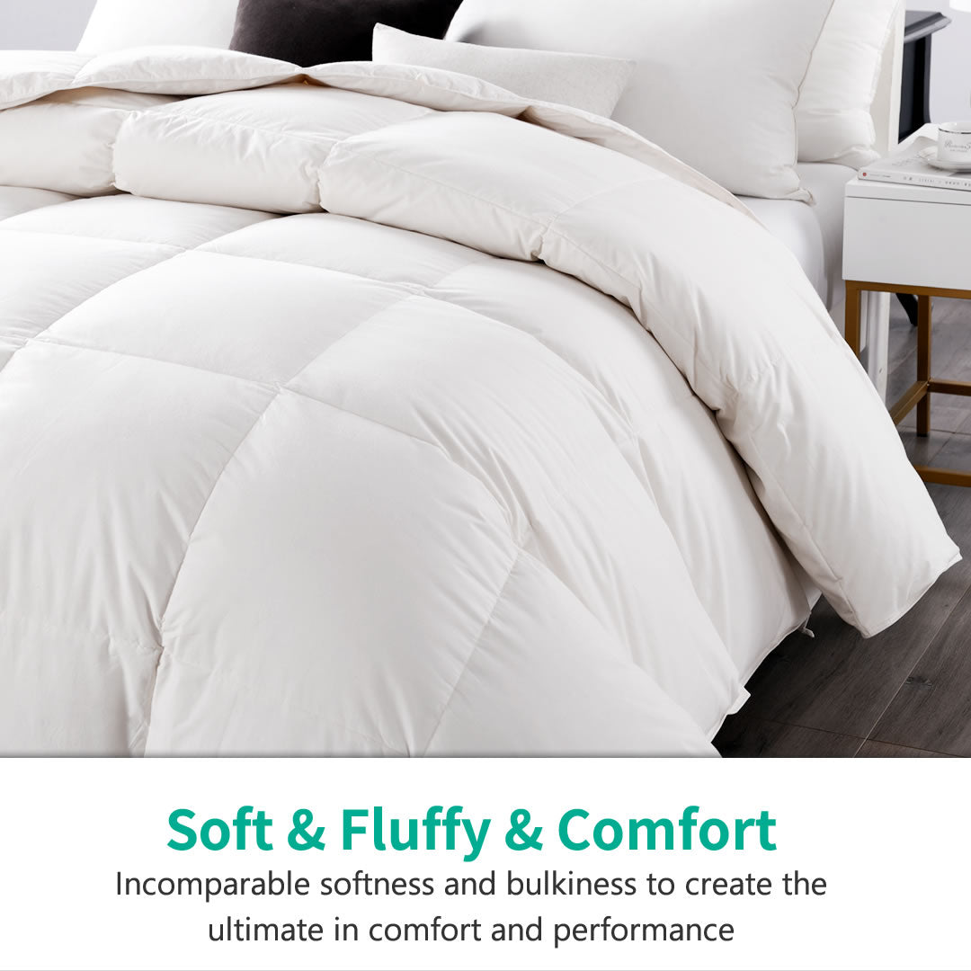 Luxury 100% Organic Cotton Goose Feathers Down Comforter -Lightweight, All-season, and Winter-weight 750FP Down Duvet Insert Available