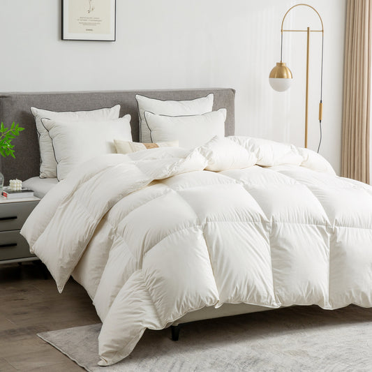APSMILE Goose Feather Down Comforter,100% Organic Cotton All Season Down Duvet,750 FP Duvet Insert Medium Warmth Bed Comforter(Ivory White)