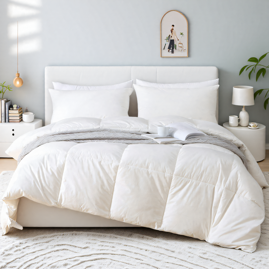 APSMILE Feather Down Comforter-Soft Poly Cotton Cover  Duvet Insert-Hotel Quality Medium/Lightweight Warmth Bed Comforte,White