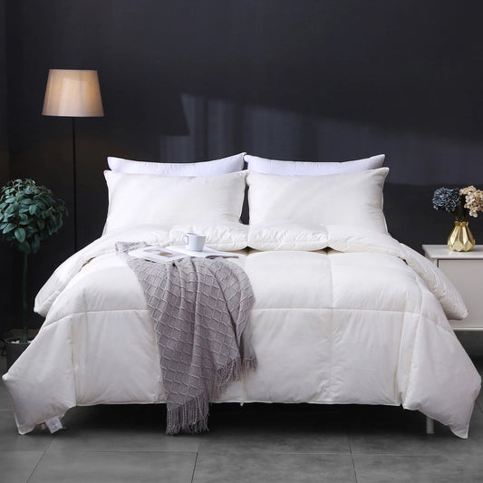 APSMILE Feathers Down Comforter Soft 100% Organic Cotton Cover Bed Comforter All Season Duvet Insert,White