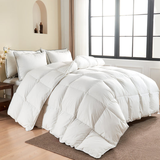 APSMILE Feather Down Comforter-Soft Poly Cotton Cover Duvet Insert-Hotel Quality Medium/Lightweight Warmth Bed Comforte,White