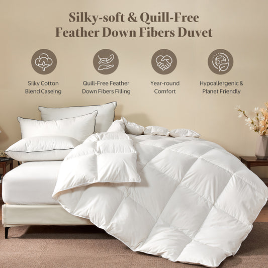 APSMILE Feather Down Comforter-Soft Poly Cotton Cover Duvet Insert-Hotel Quality Medium/Lightweight Warmth Bed Comforte,White