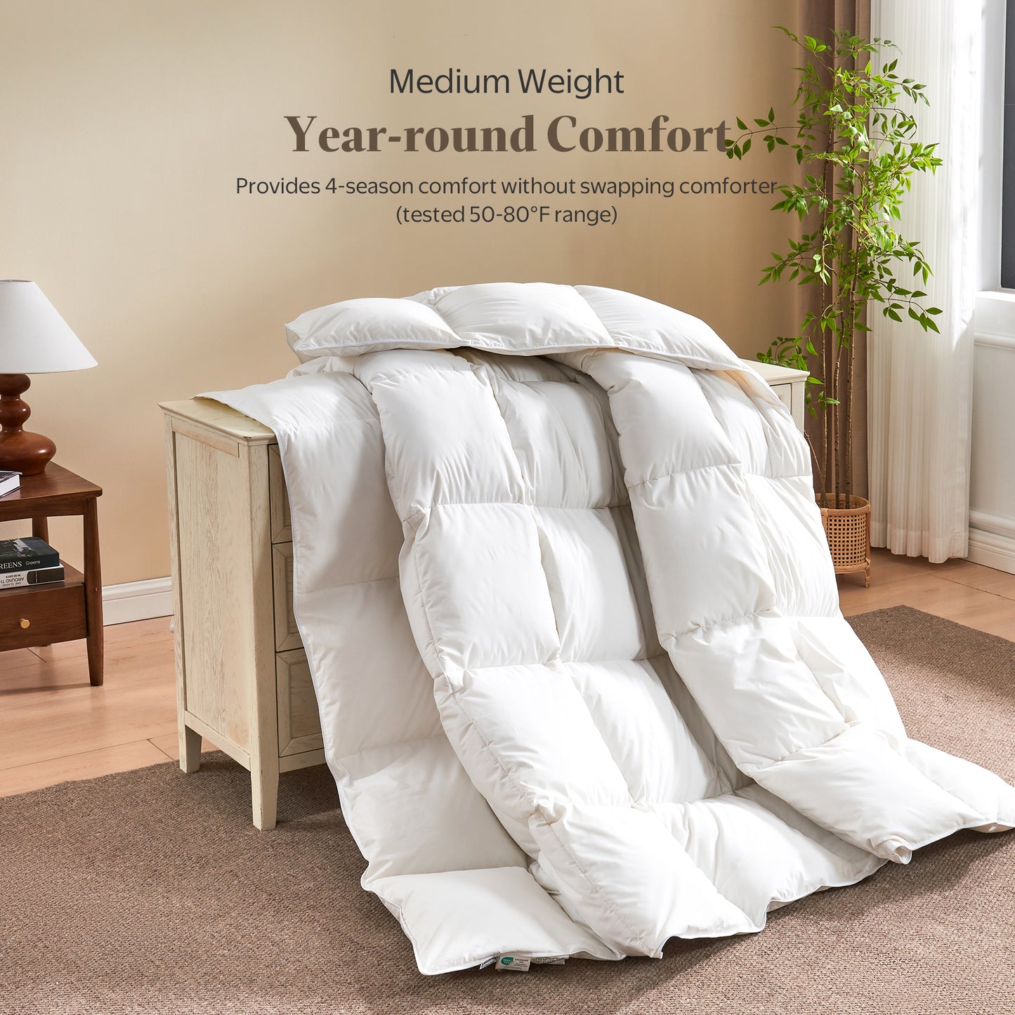 APSMILE Feather Down Comforter-Soft Poly Cotton Cover Duvet Insert-Hotel Quality Medium/Lightweight Warmth Bed Comforte,White