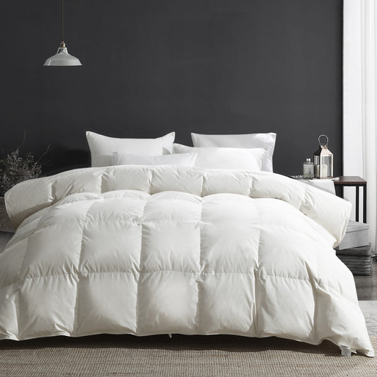 Luxury 100% Organic Cotton Goose Feathers Down Comforter -Lightweight, All-season, and Winter-weight 750FP Down Duvet Insert Available