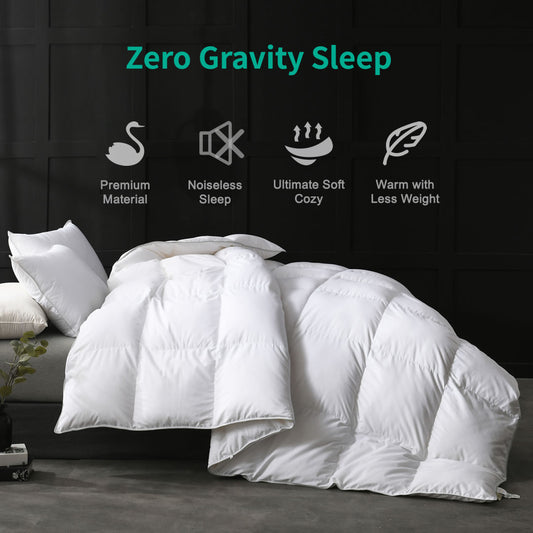 Luxurious Ultra-Soft Egyptian Cotton Feathers Down Comforter, 750 Fill-power European Goose Down Feather Duvet Insert